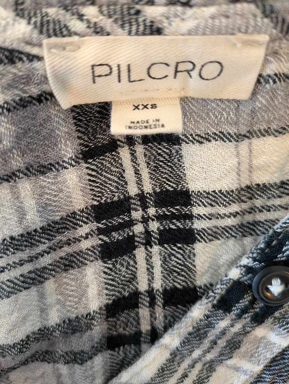 Anthropologie Pilcro Keira Peter Pan Collar Blouse Plaid Long Sleeve Size XXS